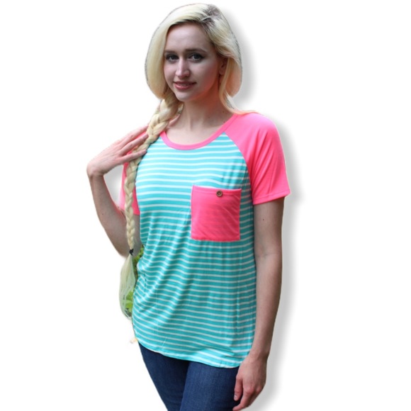 SALE NWT Boutique Hot Pink Aqua Top S - M - L - Picture 2 of 8